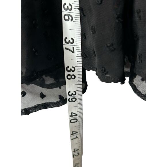 Boohoo Dress Size 16 Black Ruffle Hem Dobby Chiffon Swiss Dots Long Sleeve Mini - Picture 11 of 12